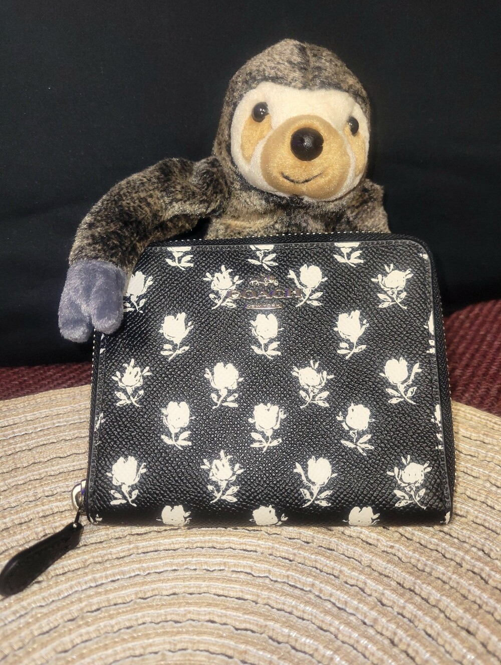 Coach Black Badlands Wallet with White Floral Print